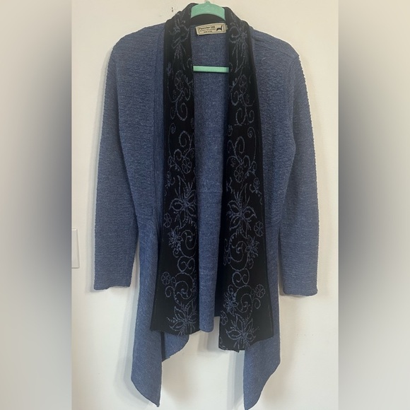 Peruvian Link Alpaca blue and black cardigan with button front, size small - Picture 1 of 13